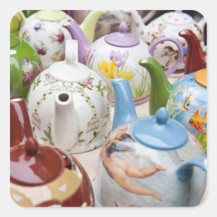 Teapots on sale in Leipzig, Germany Square Sticker
