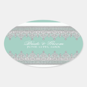 Tear Drop Lace, Aqua Blue Wedding Seal or Sticker