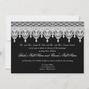 Tear Drop Lace, Black, Grey & White Wedding Invite