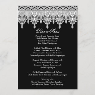 Tear Drop Lace, Black & White - Dinner Menu