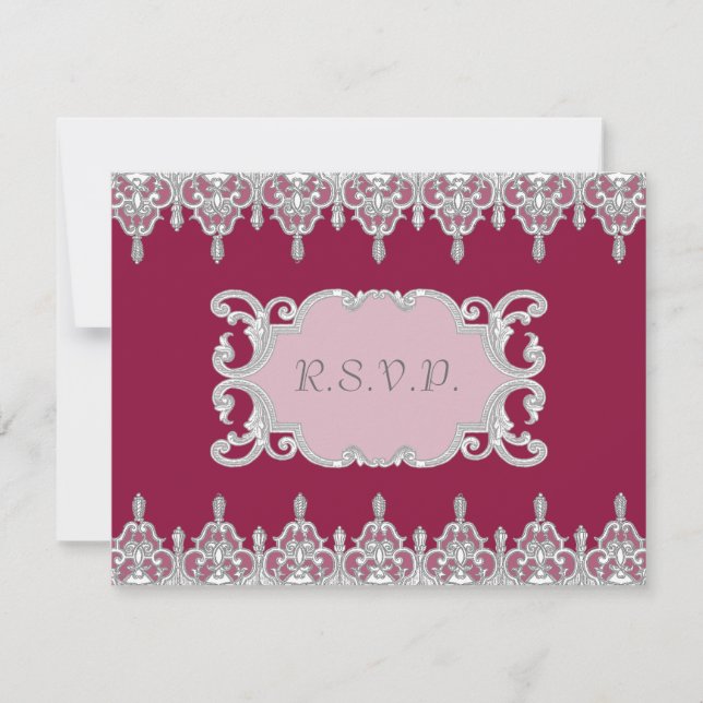 Tear Drop Lace Burgundy Red RSVP Response Card (Front)