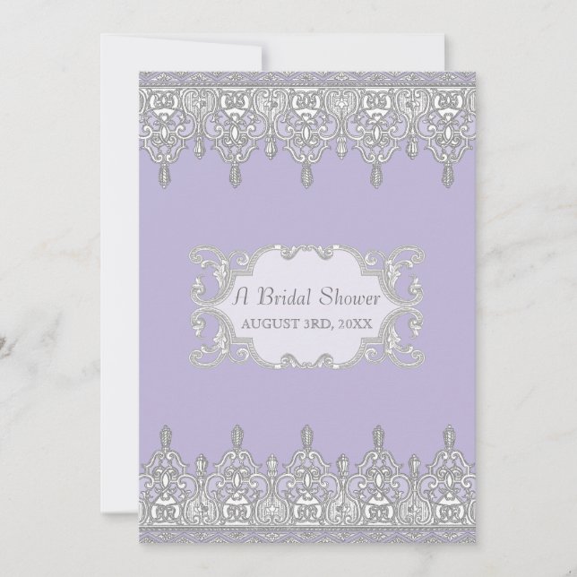 Tear Drop Lace, Lavender & Grey - Bridal Shower Invitation (Front)