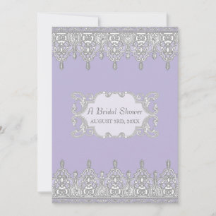 Tear Drop Lace, Lavender & Grey - Bridal Shower Invitation