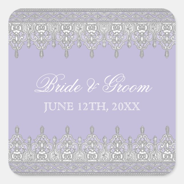 Tear Drop Lace, Lavender Wedding Seal or Sticker (Front)