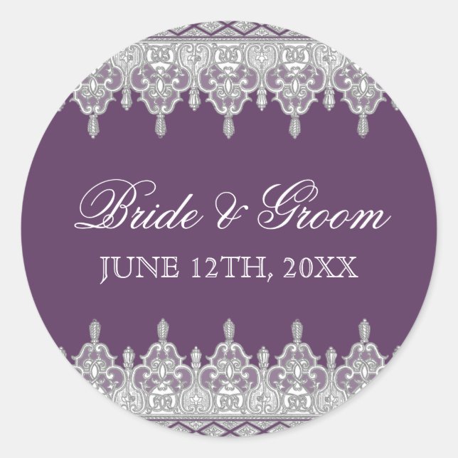 Tear Drop Lace, Lavender Wedding Seal or Sticker (Front)