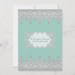Tear Drop Lace, Light Aqua Blue - Bridal Shower Invitation