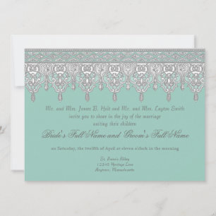 Tear Drop Lace, Light Aqua Blue - Wedding Invite