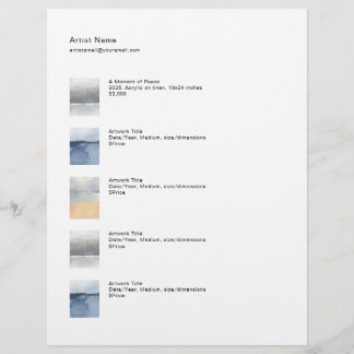 Tear Sheet Price List Template for Art Custom Letterhead
