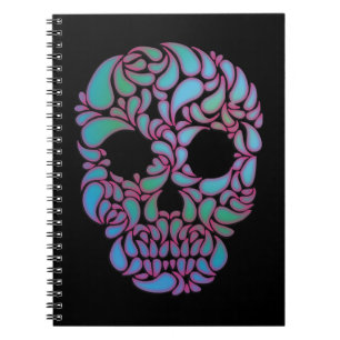 Teardrop Candy Skull In Blue, Green and Pink Notebook
