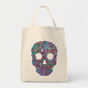 Teardrop Candy Skull In Blue, Green and Pink Tote Bag