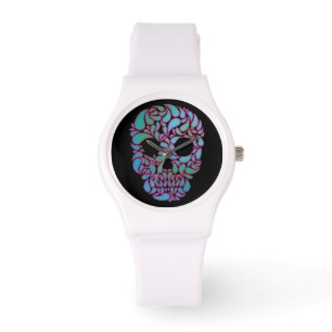 Teardrop Candy Skull In Blue, Green and Pink Watch
