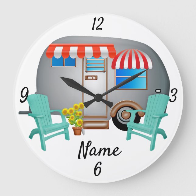 Teardrop Caravan Camper Thunder_Cove Large Clock (Front)
