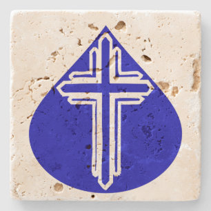 Teardrop Cross on Blue Stone Coaster