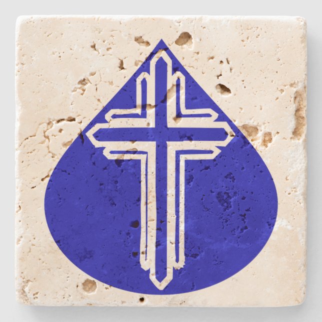 Teardrop Cross on Blue Stone Coaster (Front)