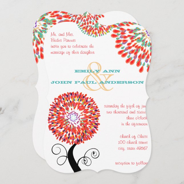 Teardrop Flower Tree Wedding Invitations (Front/Back)
