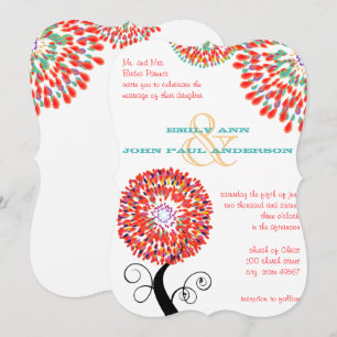 Teardrop Flower Tree Wedding Invitations