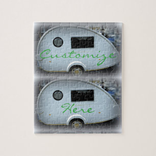 Teardrop gypsy caravan happy camping jigsaw puzzle