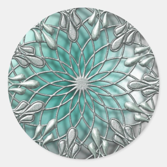 Teardrop Jewelled Silver/Teal Sticker (Front)