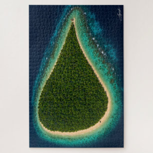 Teardrop Jungle Island with Water Tower Satellite Jigsaw Puzzle