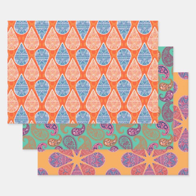 Teardrop Motifs pattern Wrapping Paper Sheet (Set)