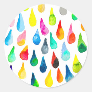 Teardrops watercolor colourful whimsical classic round sticker