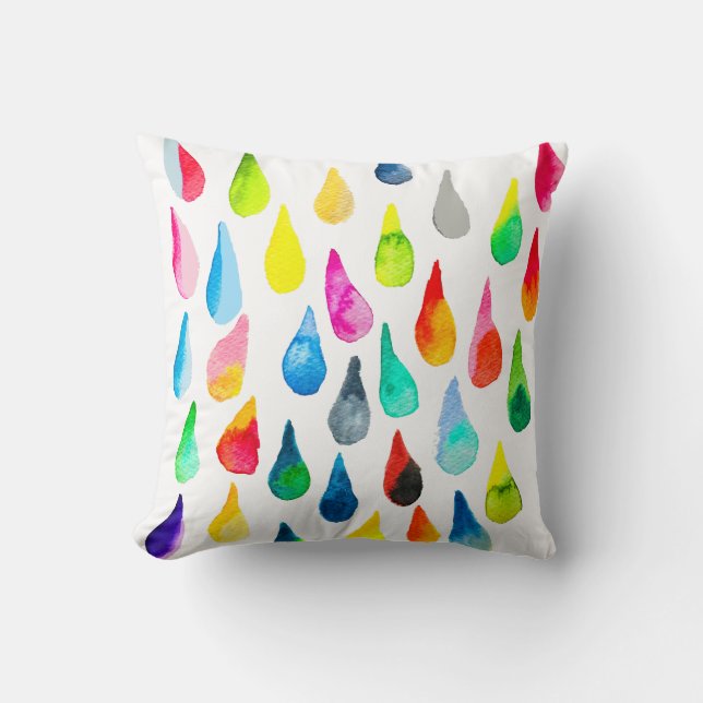 Teardrops watercolor colourful whimsical cushion (Front)