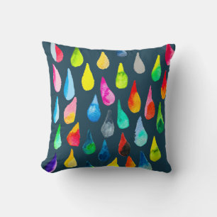 Teardrops watercolor colourful whimsical cushion