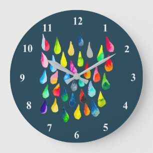 Teardrops watercolor colourful whimsical large clock