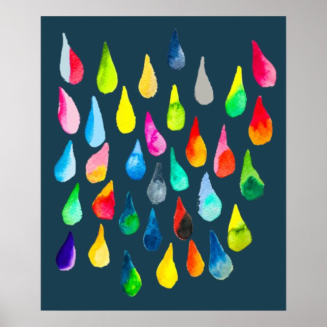 Teardrops watercolor colourful whimsical poster (Front)