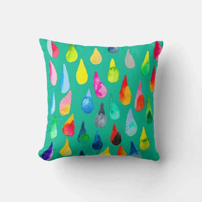 Teardrops watercolor colourful whimsical throw pil cushion (Front)