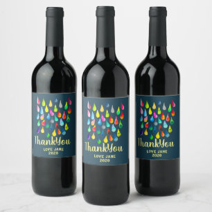 Teardrops watercolor colourful whimsical wine label