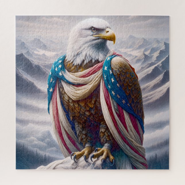 Tearful Bald Eagle With American Flag Jigsaw Puzzle (Vertical)