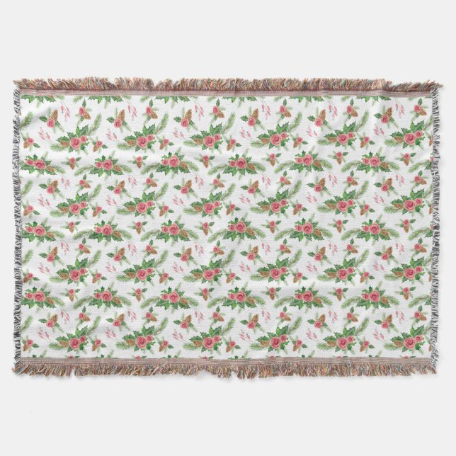 Tearoses and Pinecones Throw Blanket (Front)