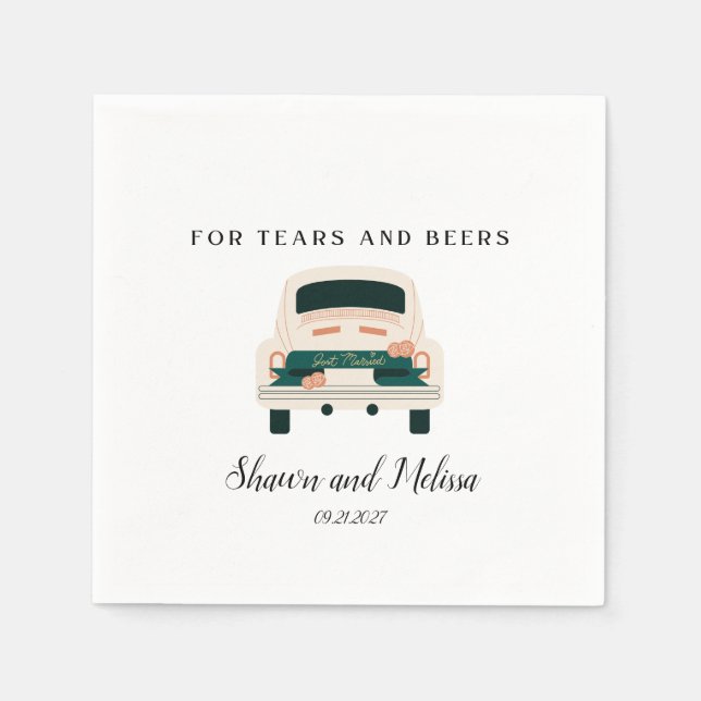 Tears and Beers Just Married Cocktail Napkin (Front)