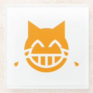 Tears of Joy Emoji Cat Glass Coaster