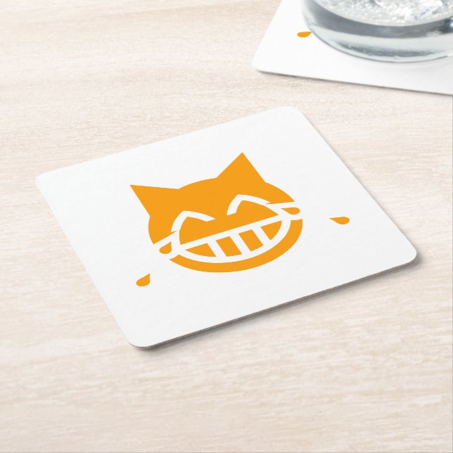 Tears of Joy Emoji Cat Square Paper Coaster (Angled)