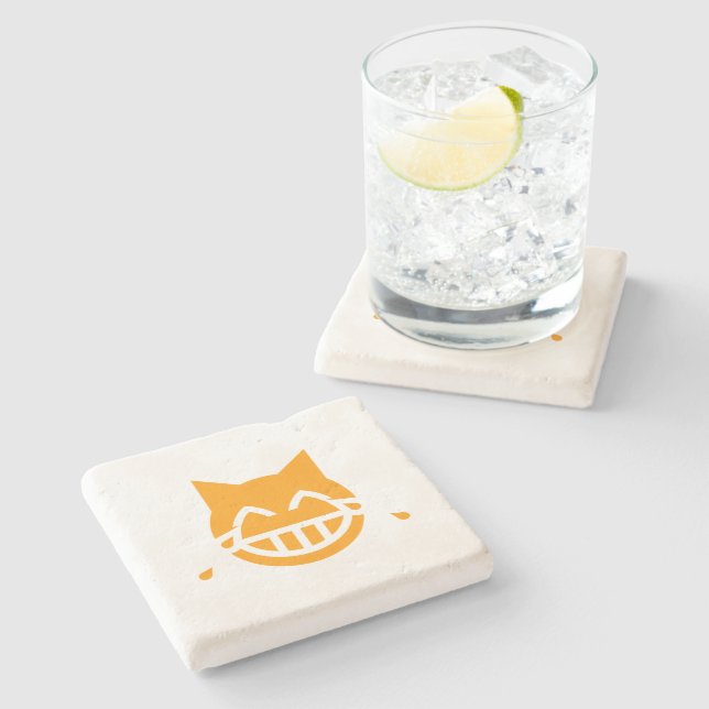 Tears of Joy Emoji Cat Stone Coaster (Side)