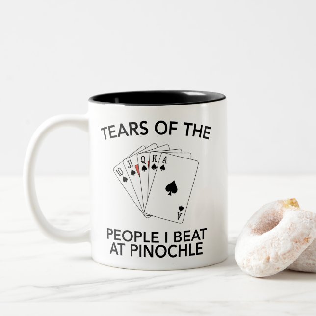 Tears Of The People I Beat At Pinochle Funny Two-Tone Coffee Mug (With Donut)