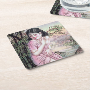 Tease in Stream Oasis by Shanghai China Girl Square Paper Coaster