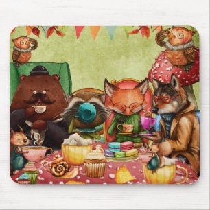Teatime in Forest with Woodland Friends Mouse Pad