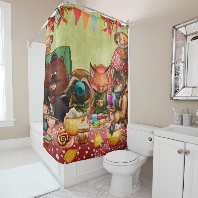 Teatime in Forest with Woodland Friends Shower Curtain (In Situ)
