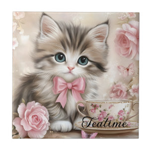 Teatime Kitten Ceramic Tile