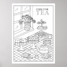 Teatime Tea Party Quaint DIY Colouring Poster