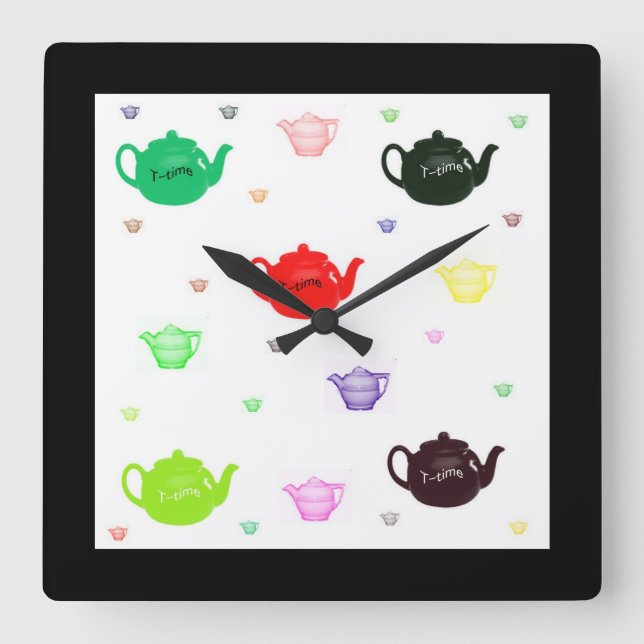 "Teatime Teapot Clock"* Square Wall Clock (Front)