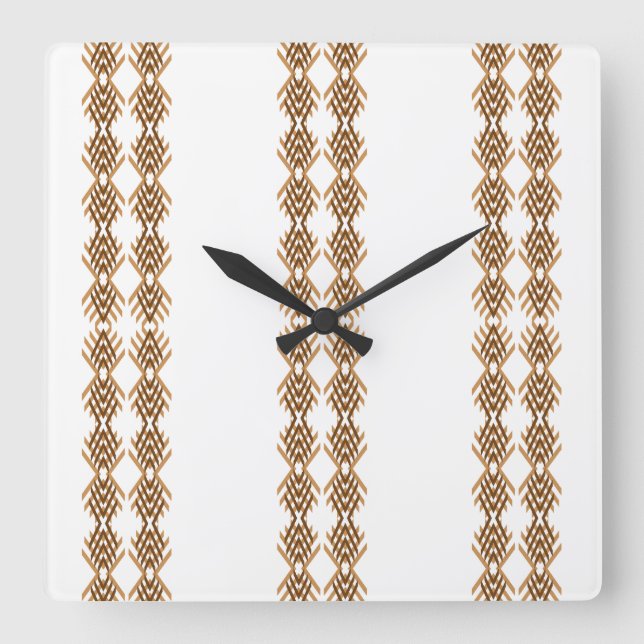 Tebeb Geometric Weave – Ethiopian Tribal Pattern Square Wall Clock (Front)