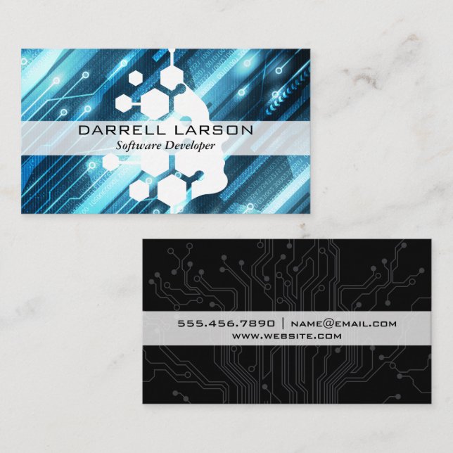 Tech Background | Mind Geometric Logo Business Card (Front/Back)