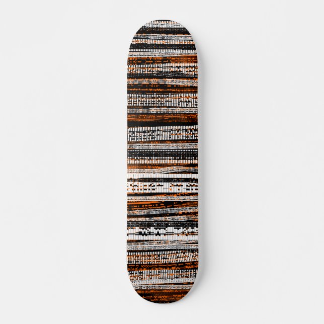 Tech Decay - Black and White on Orange Skateboard (Front)