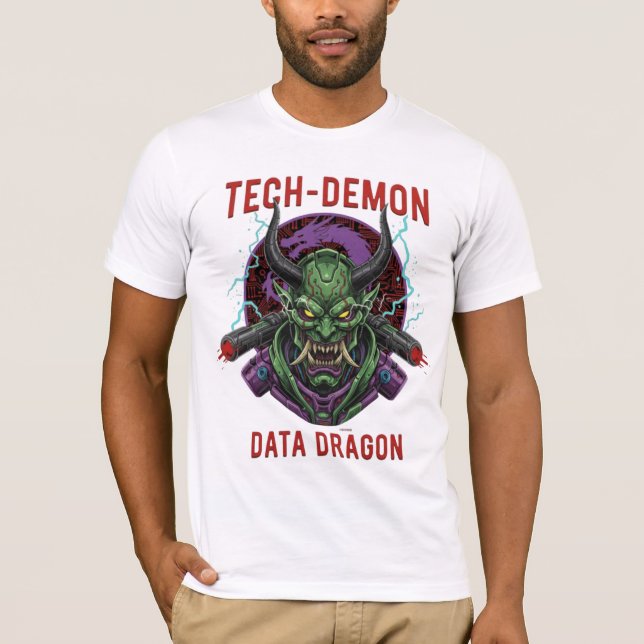 Tech-Demon Data Dragon T-Shirt | Cyberpunk Oni Mas (Front)