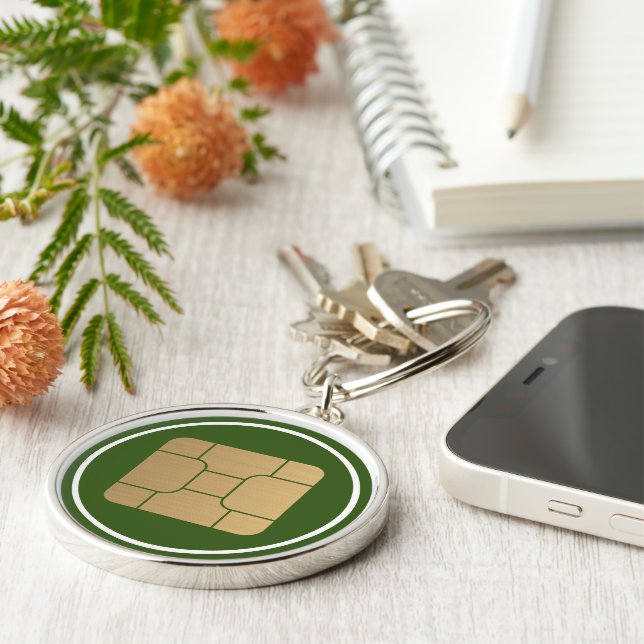 Tech Faux Gold SIM Card Mega Format Vector Art Key Ring (Side)