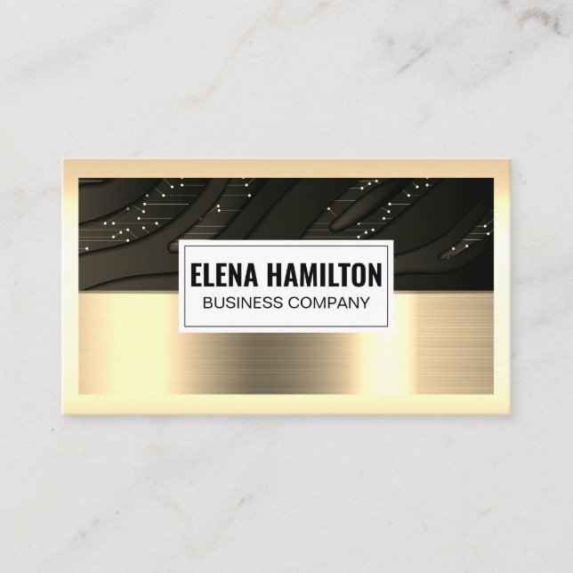Tech | Gold Metallic Colour Block Business Card (Front)